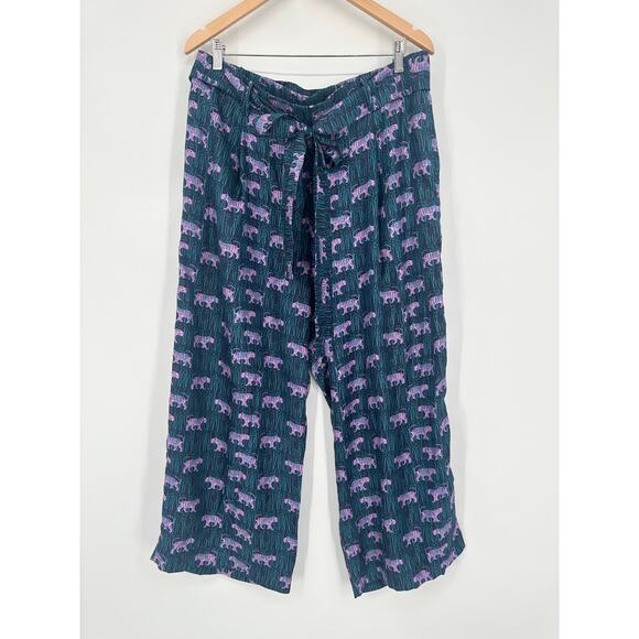 J. Crew 100% Silk Wide Leg Pant Jungle Tiger Print Belted Satin Ankle Trousers - Picture 4 of 12